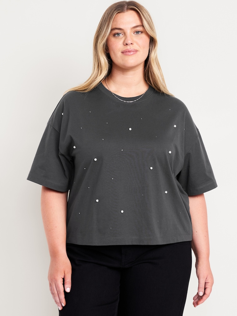 Oversized Crew-Neck Embellished T-Shirt