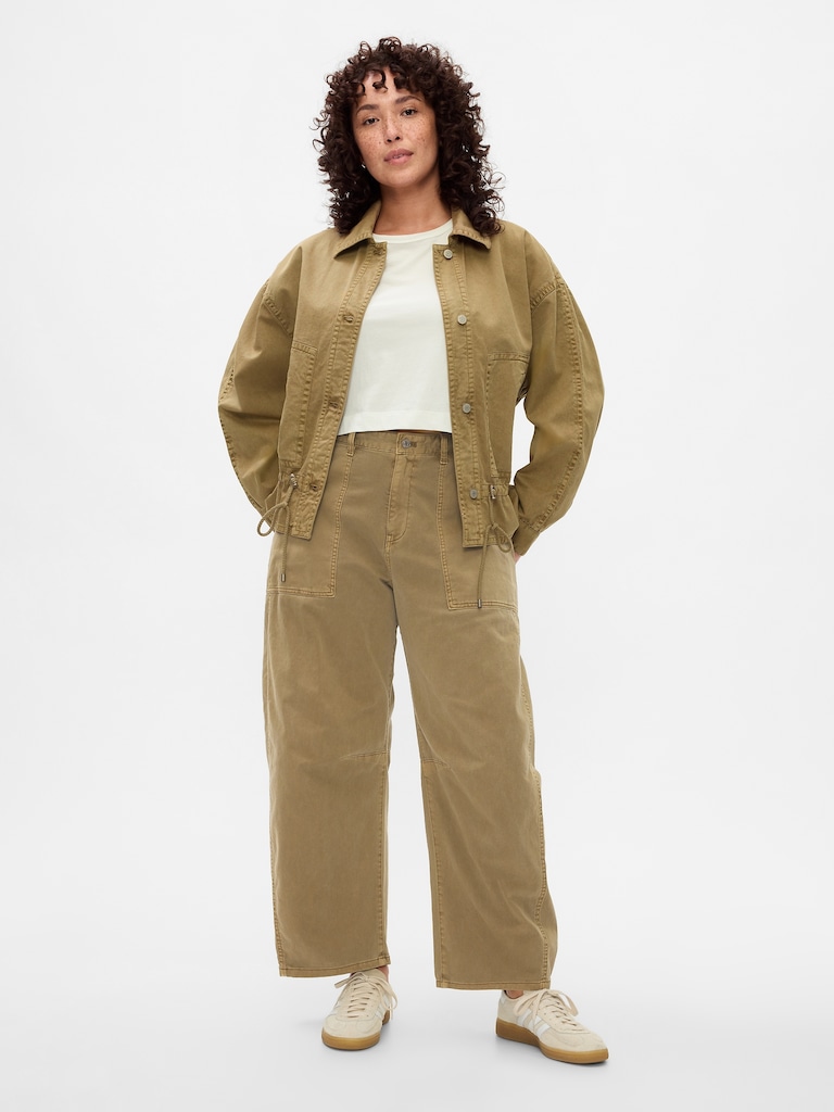 Mid Rise Twill Barrel Pants