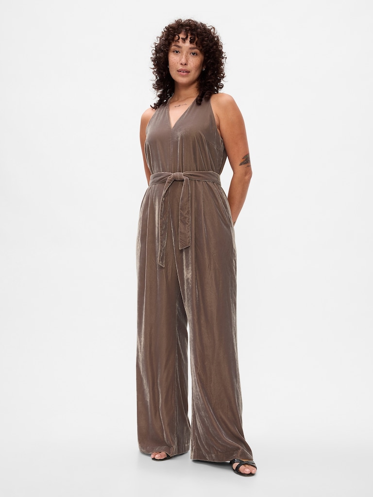 Recycled Velvet V-Neck Jumpsuit