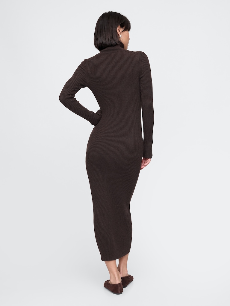 Turtleneck Rib Sweater Midi Dress