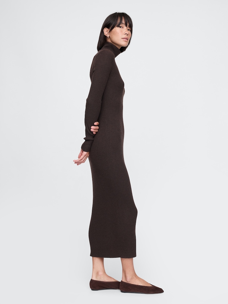 Turtleneck Rib Sweater Midi Dress