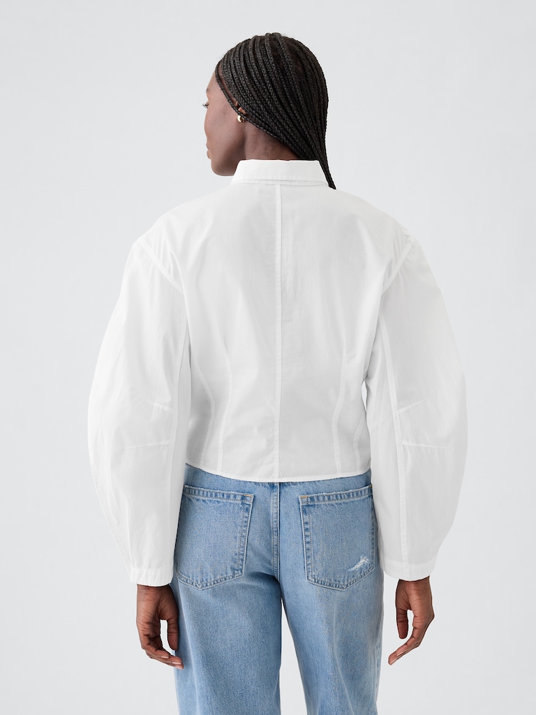 Organic Cotton Poplin Barrel-Sleeve Crop Shirt
