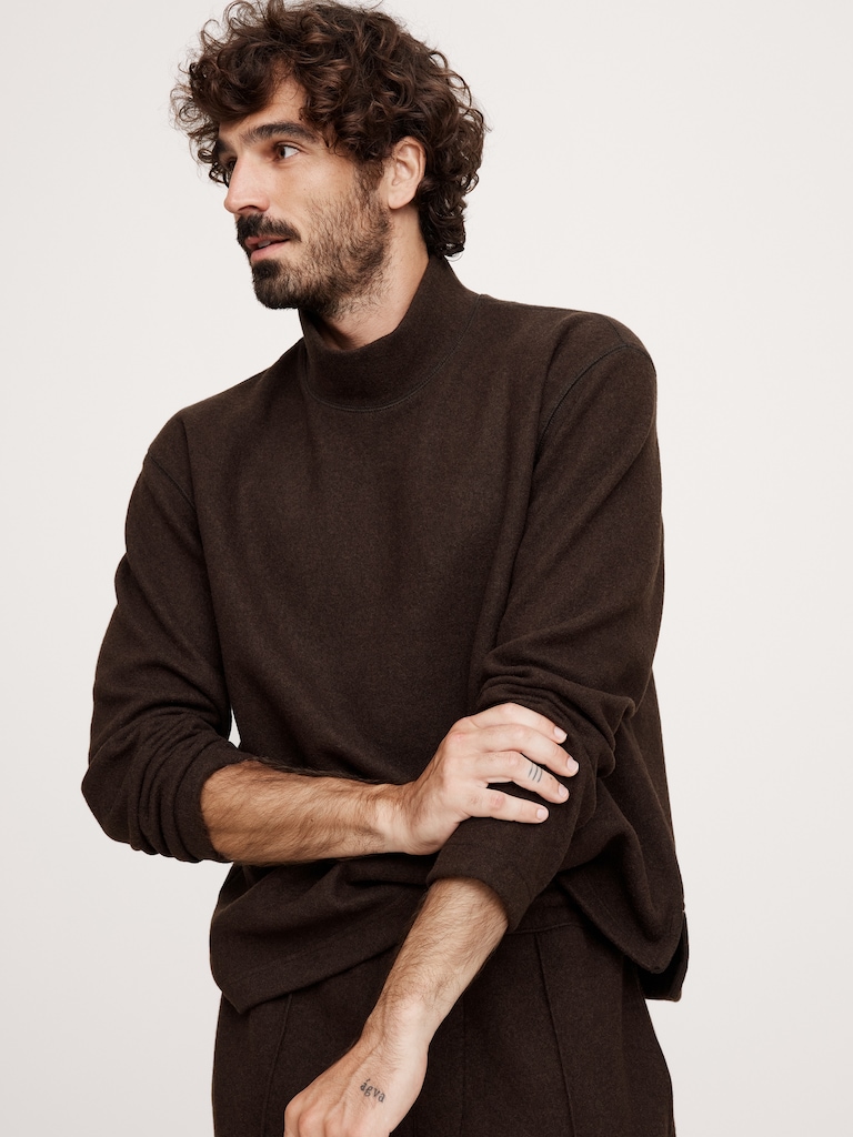 Brushed Mock-Neck Sweatshirt with Wool