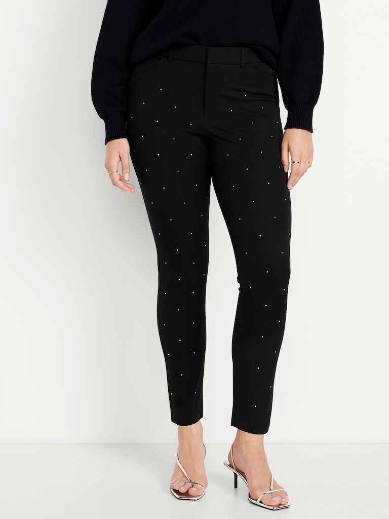 High-Waisted Pixie Skinny Embellished Ankle Pants