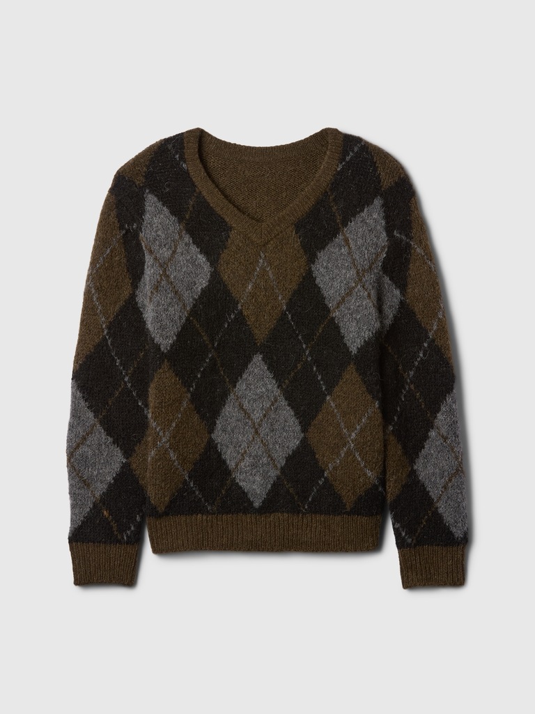 Kids Brushed Argyle V-Neck Sweater