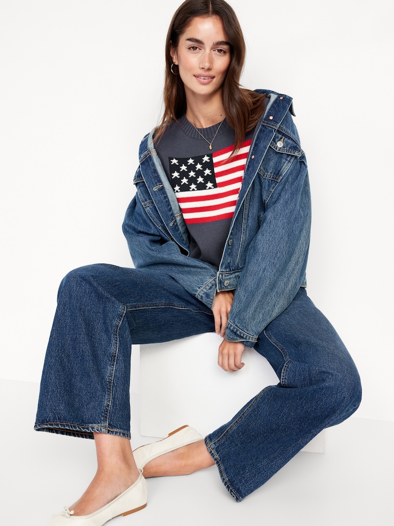 Crew-Neck Flag-Graphic Sweater