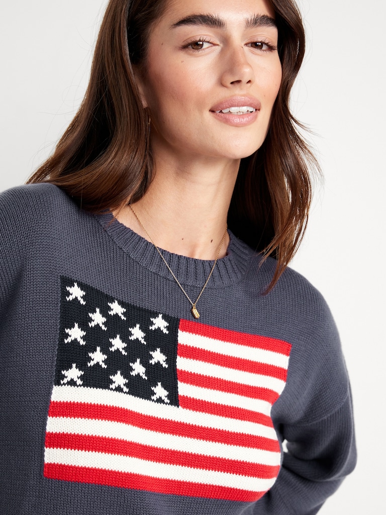 Crew-Neck Flag-Graphic Sweater