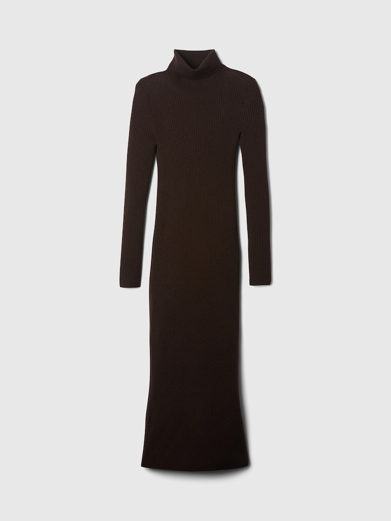 Turtleneck Rib Sweater Midi Dress