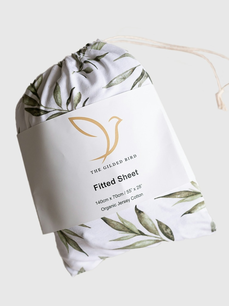 The Gilded Bird Linen Leaves Fitted Crib Sheet