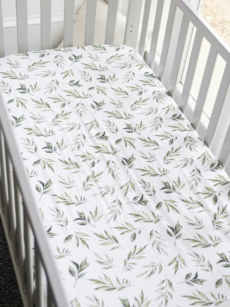 The Gilded Bird Linen Leaves Fitted Crib Sheet