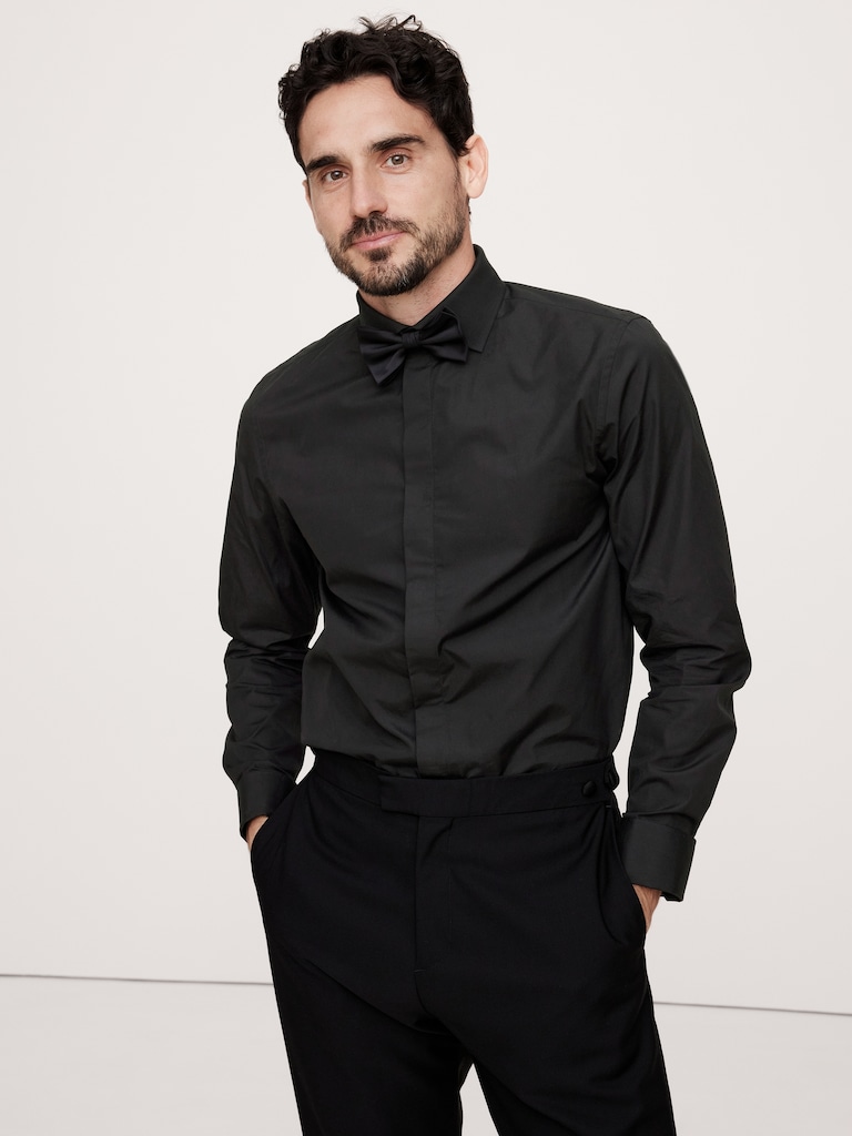 Slim-Fit Cotton Poplin Tuxedo Shirt with Cutaway Collar