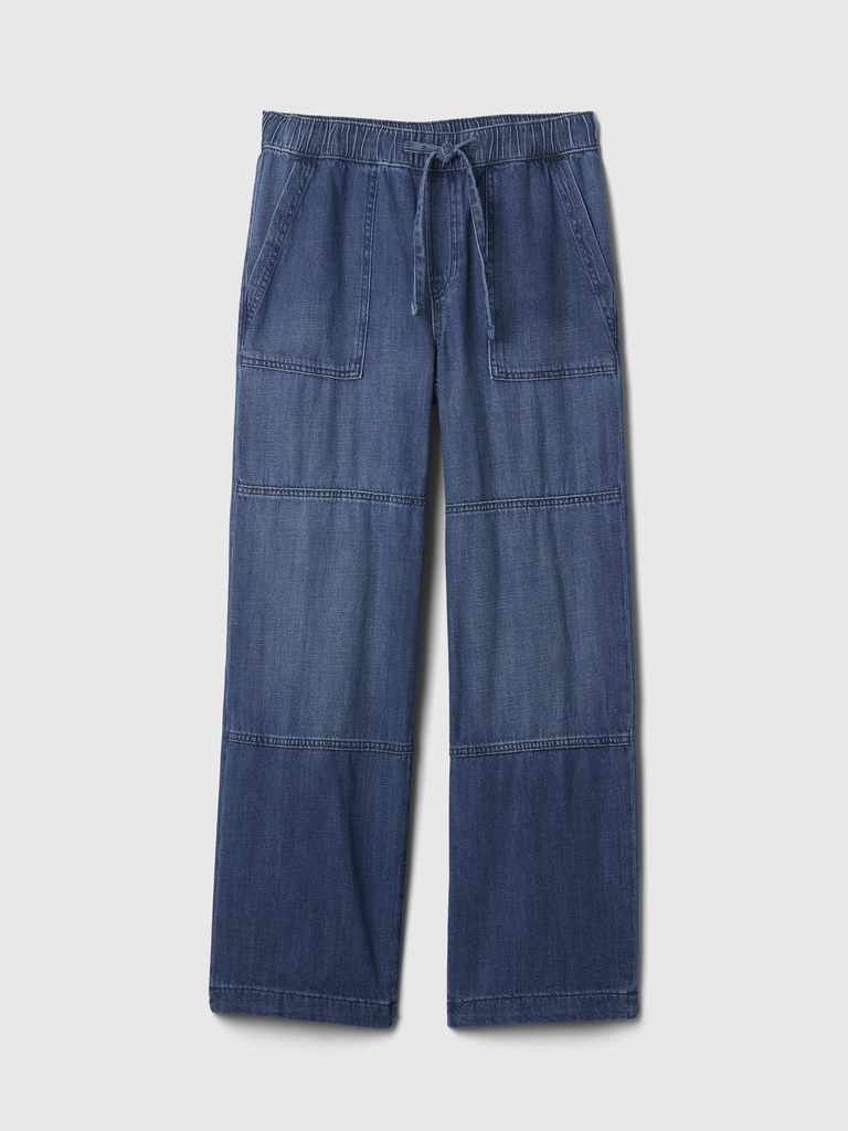 High Rise Seamed Wide-Leg Pull-On Jeans