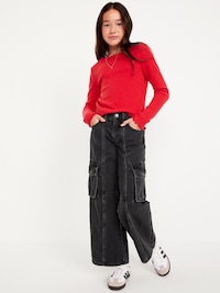 High-Waisted Super Baggy Wide-Leg Cargo Jeans for Girls
