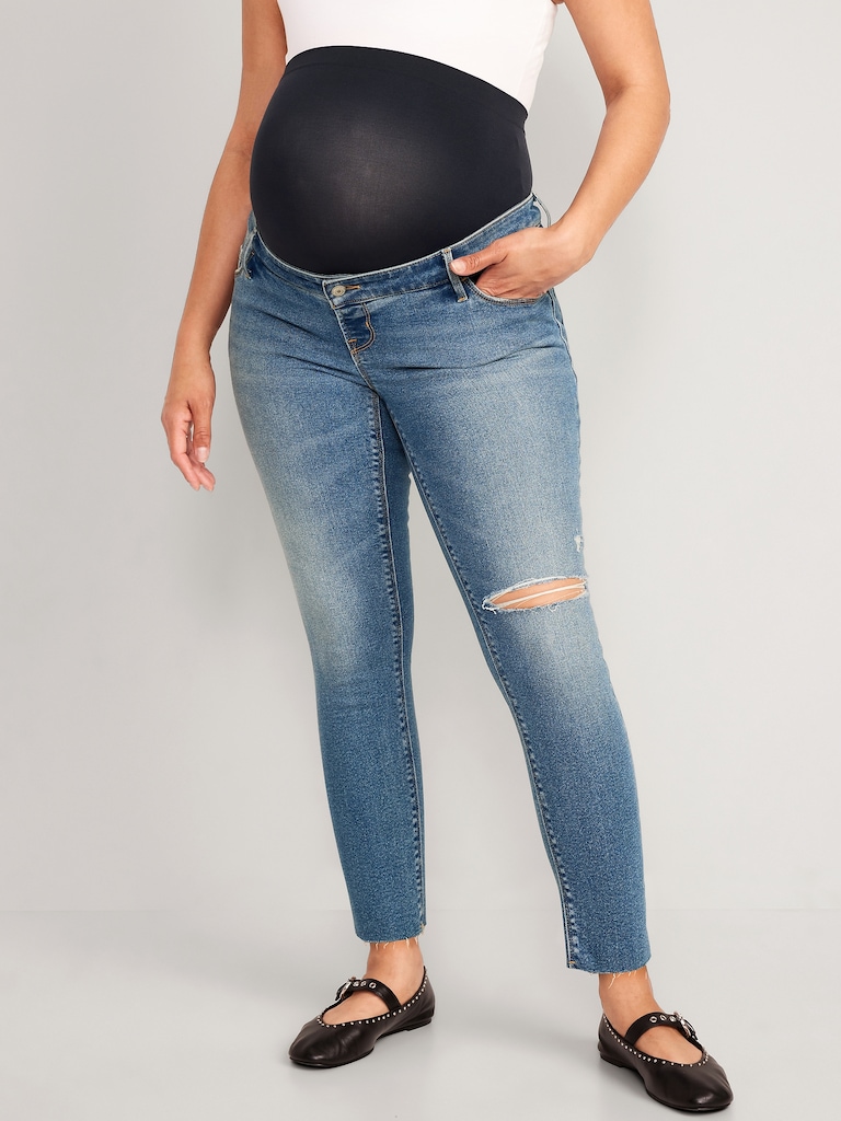 Maternity Premium Full Panel Rockstar Super Skinny Ripped Jeans