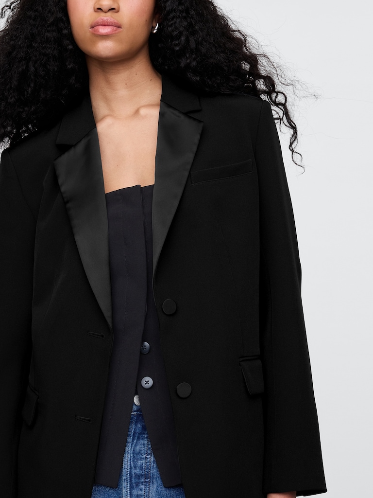 BiStretch Satin-Trim Relaxed Blazer