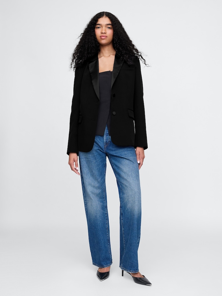 BiStretch Satin-Trim Relaxed Blazer