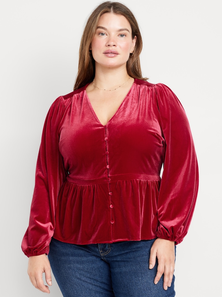 Waist-Defined Velvet Peplum Top
