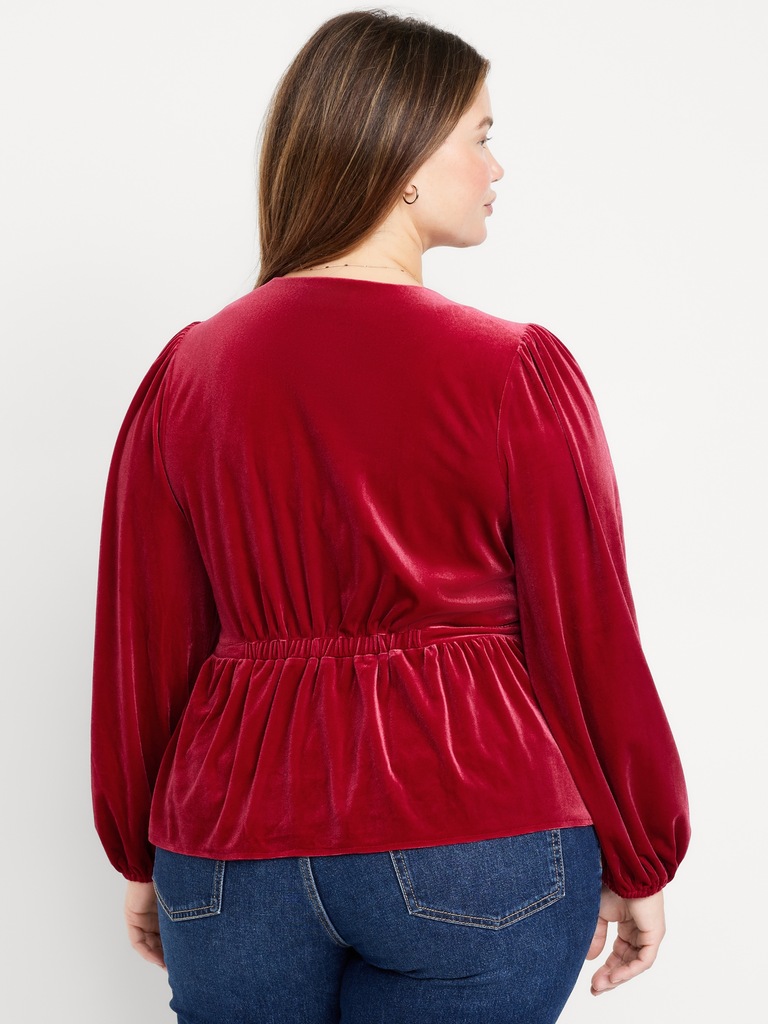 Waist-Defined Velvet Peplum Top