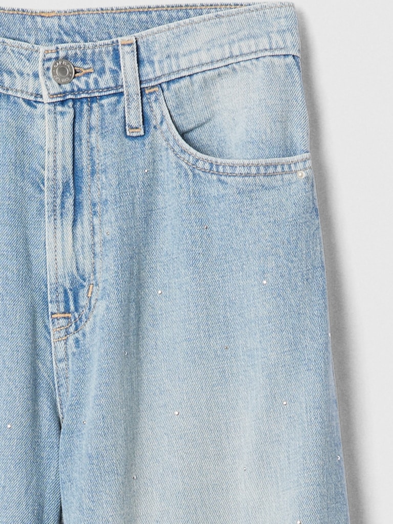 High Rise Studded Wide-Leg Jeans