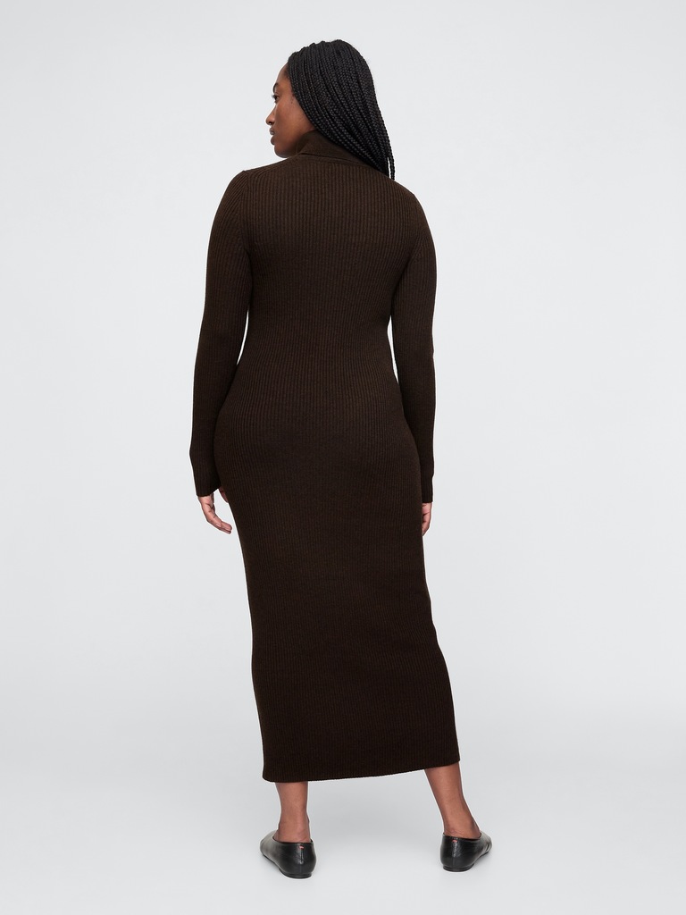 Turtleneck Rib Sweater Midi Dress
