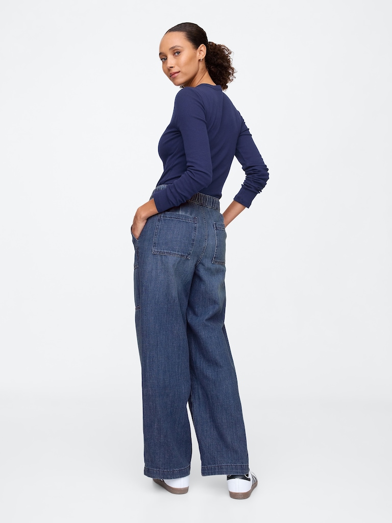 High Rise Seamed Wide-Leg Pull-On Jeans