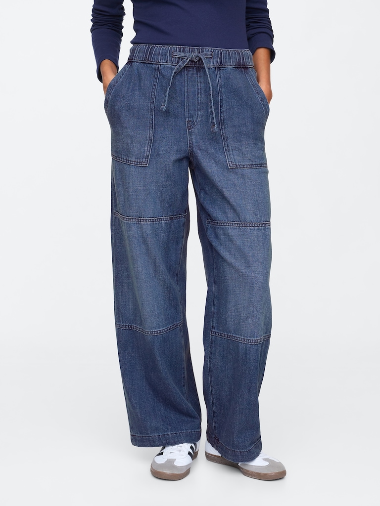 High Rise Seamed Wide-Leg Pull-On Jeans