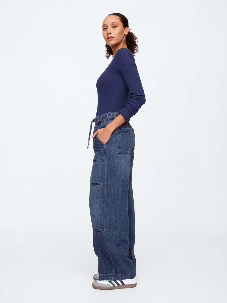 High Rise Seamed Wide-Leg Pull-On Jeans