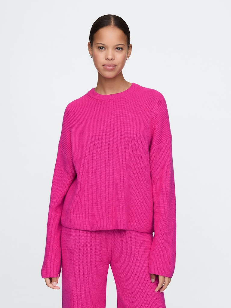 CashSoft Shaker-Stitch Crewneck Sweater