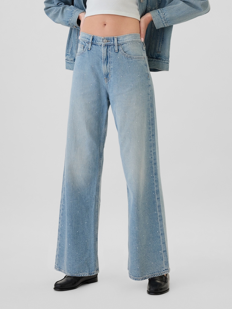 High Rise Studded Wide-Leg Jeans