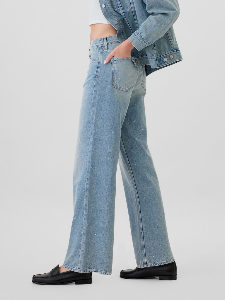High Rise Studded Wide-Leg Jeans