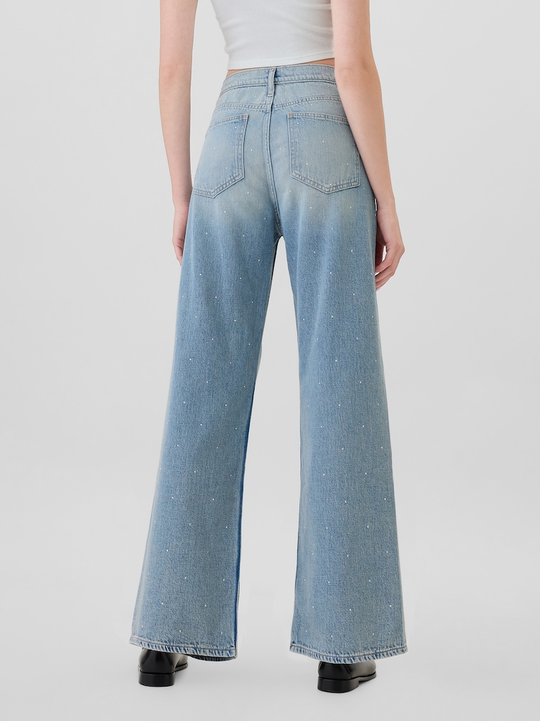 High Rise Studded Wide-Leg Jeans