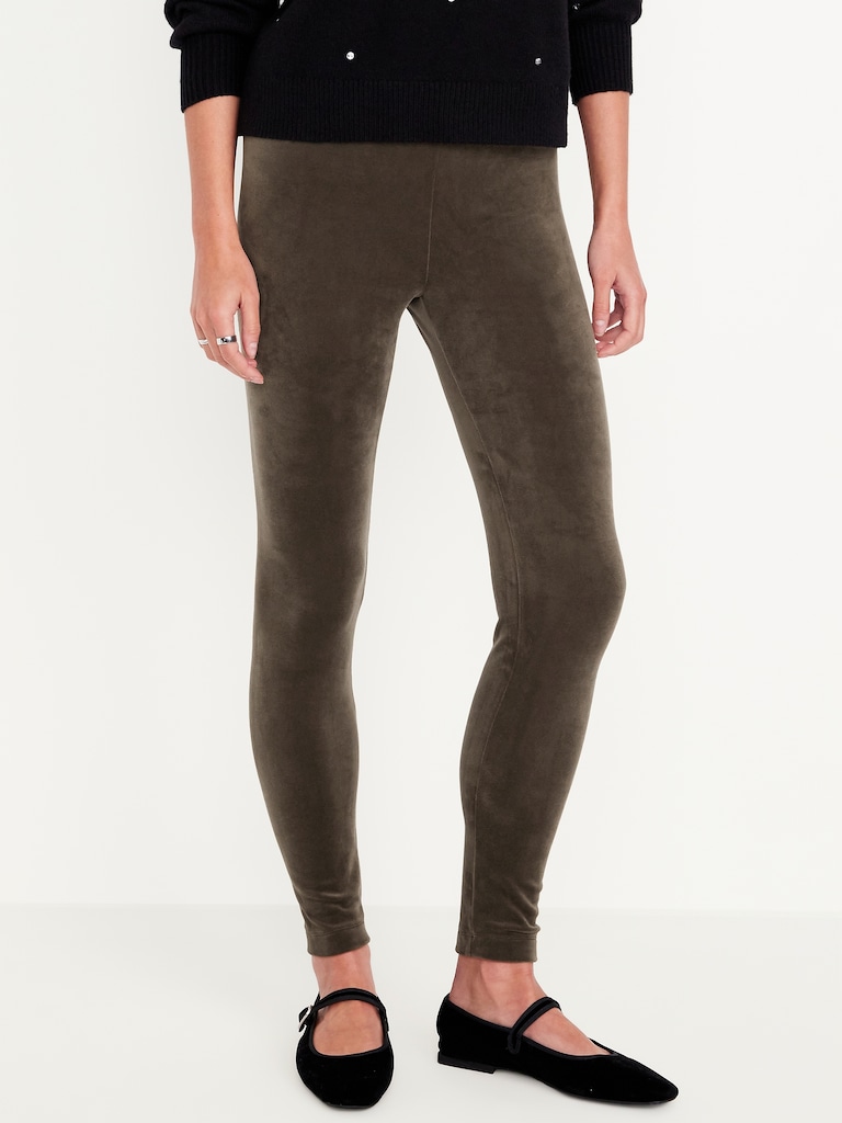 High-Waisted Velvet Ankle Leggings
