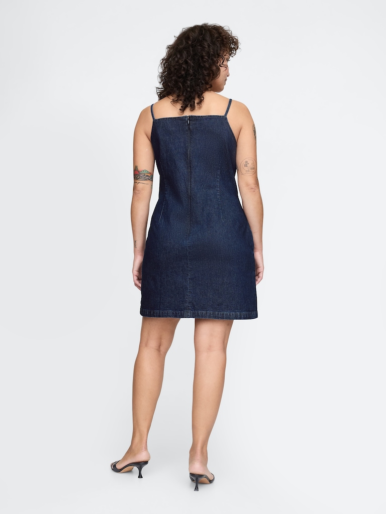 Square-Neck Denim Mini Dress