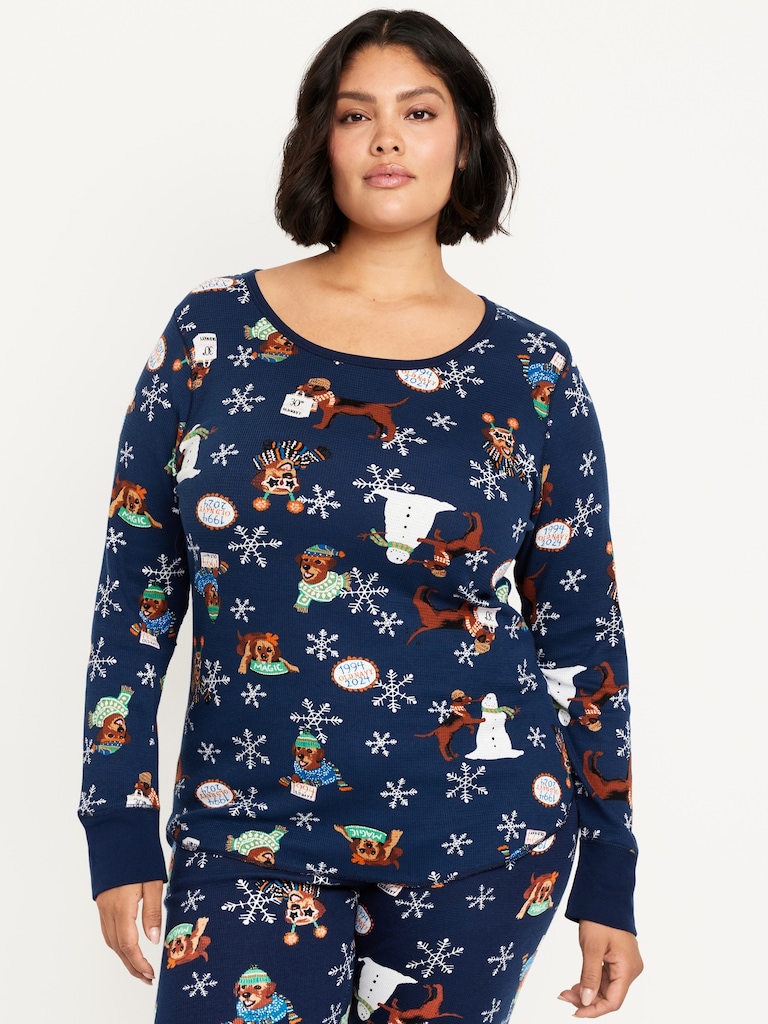 Printed Waffle Pajama Top for Women