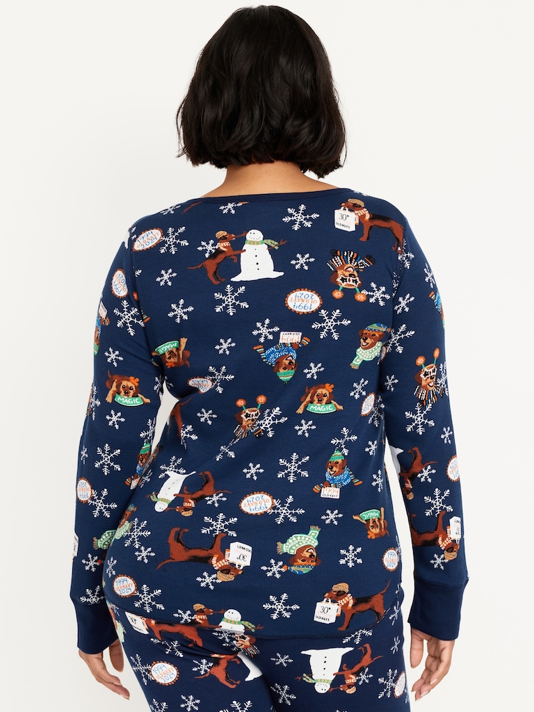 Printed Waffle Pajama Top for Women