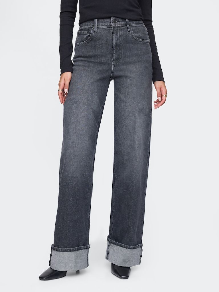 High Rise Stride Cuffed Wide-Leg Jeans