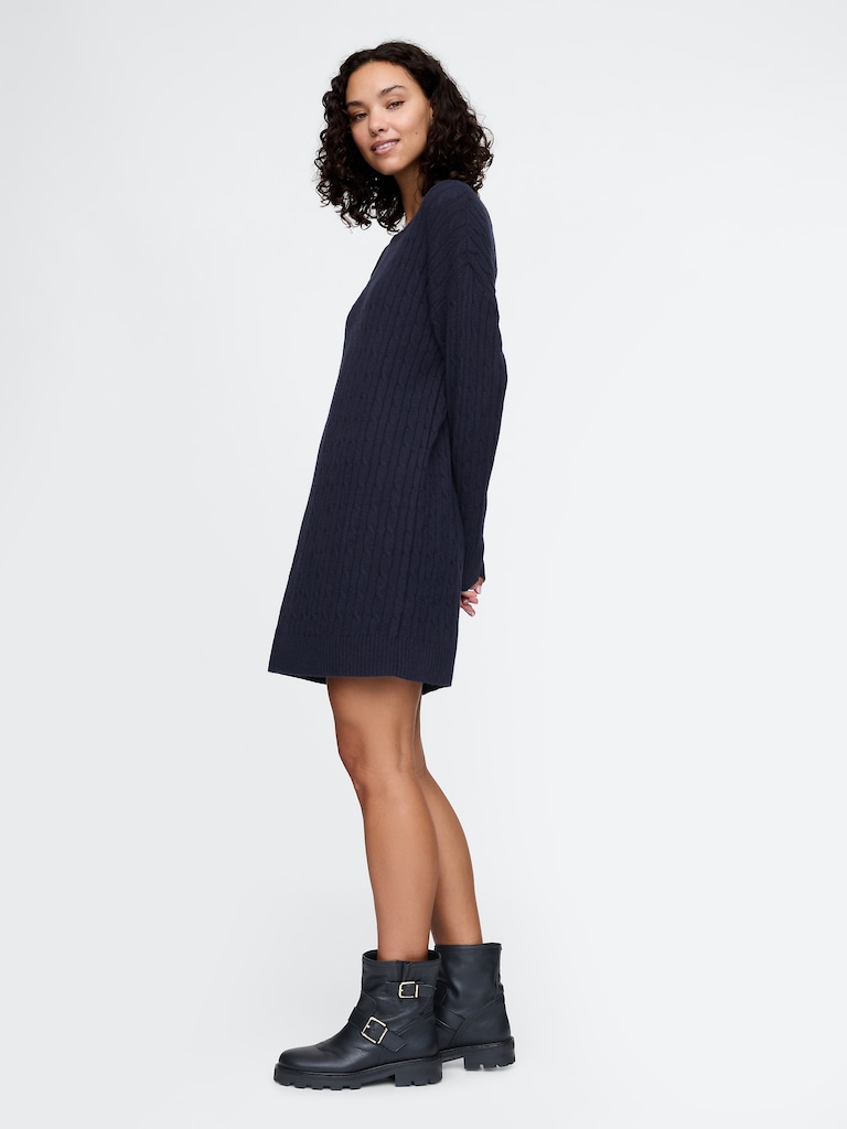 CashSoft Cable-Knit Mini Sweater Dress
