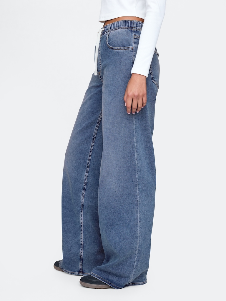 Mid Rise Knit Easy Baggy Jeans