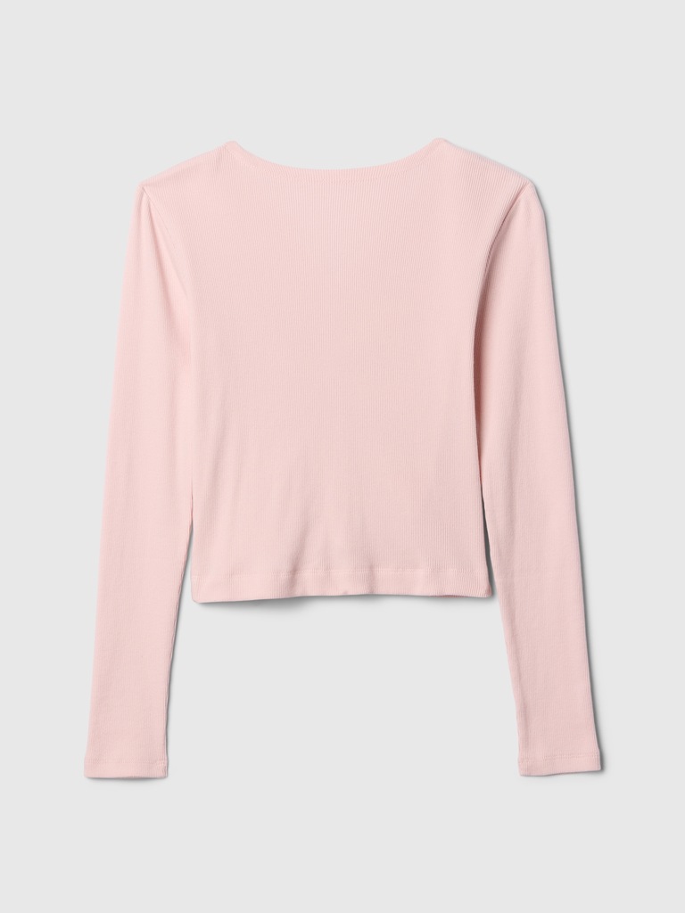 Kids Ribbed Ruched V-Neck Top