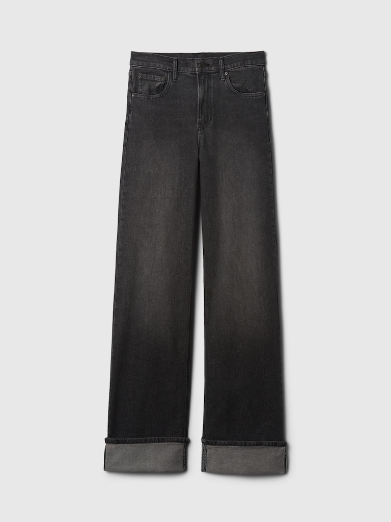 High Rise Stride Cuffed Wide-Leg Jeans