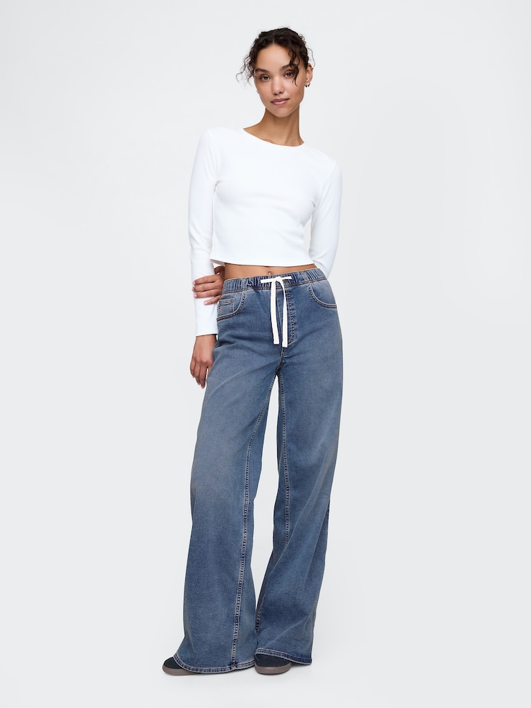 Mid Rise Knit Easy Baggy Jeans