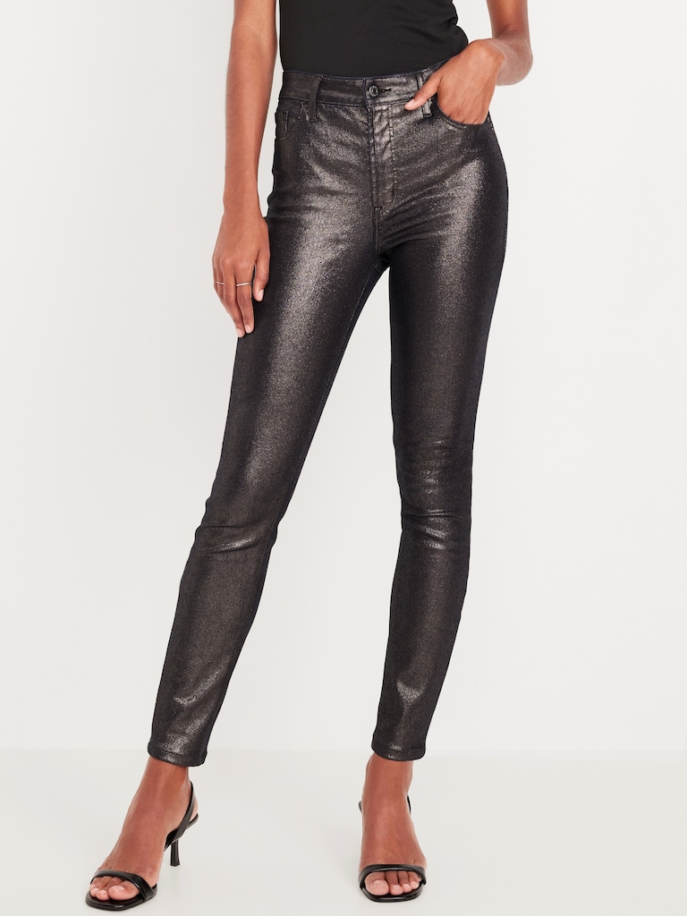 High-Waisted Shine Rockstar Super-Skinny Jeans