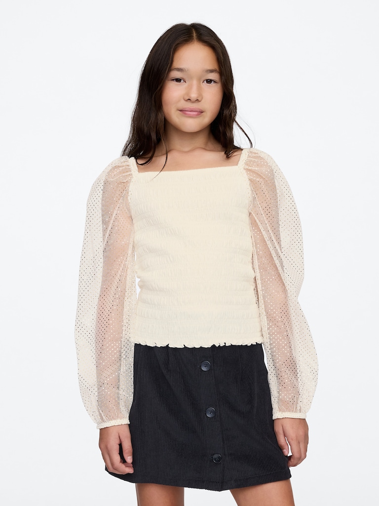 Kids Smocked Puff-Sleeve Top