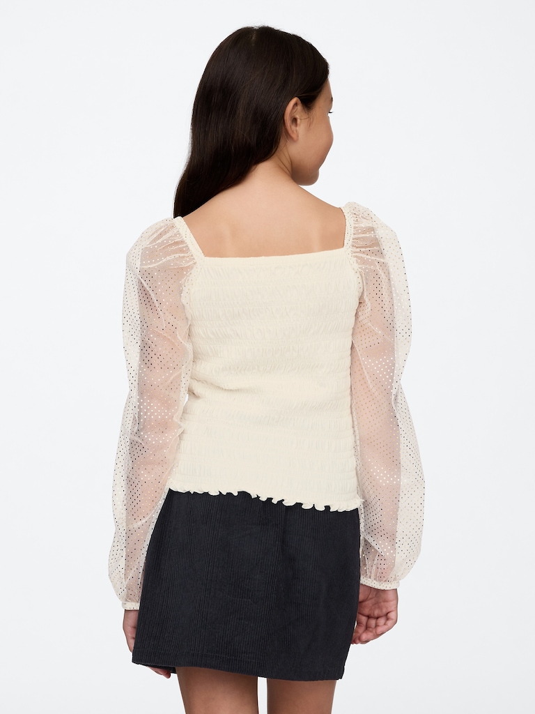Kids Smocked Puff-Sleeve Top