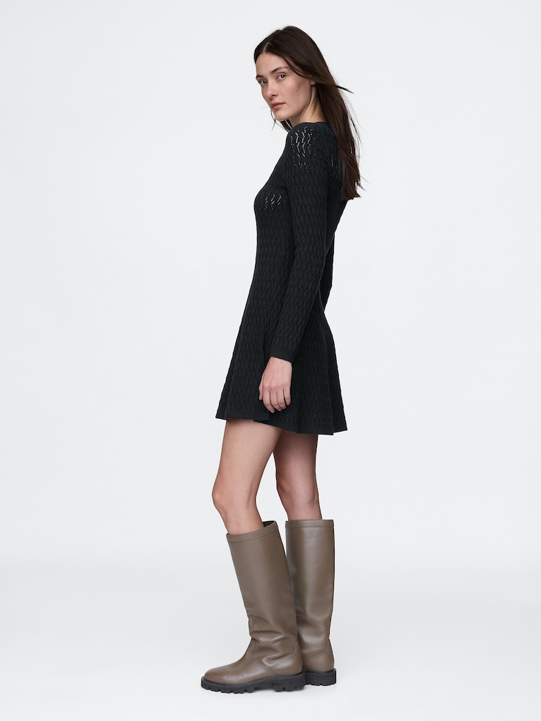 CashSoft Pointelle Mini Sweater Dress