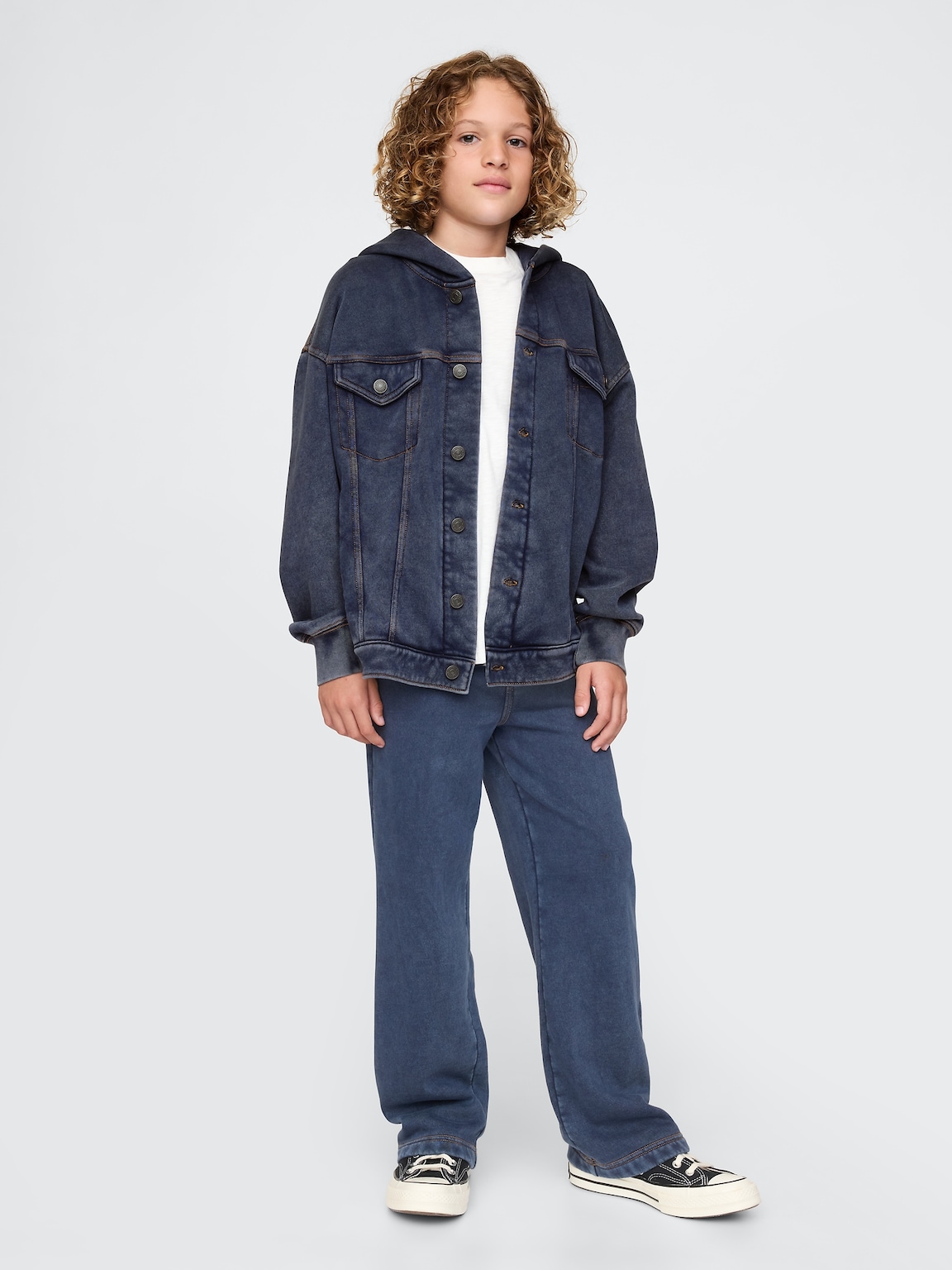 Kids Hooded Icon Sweatshirt Denim Jacket