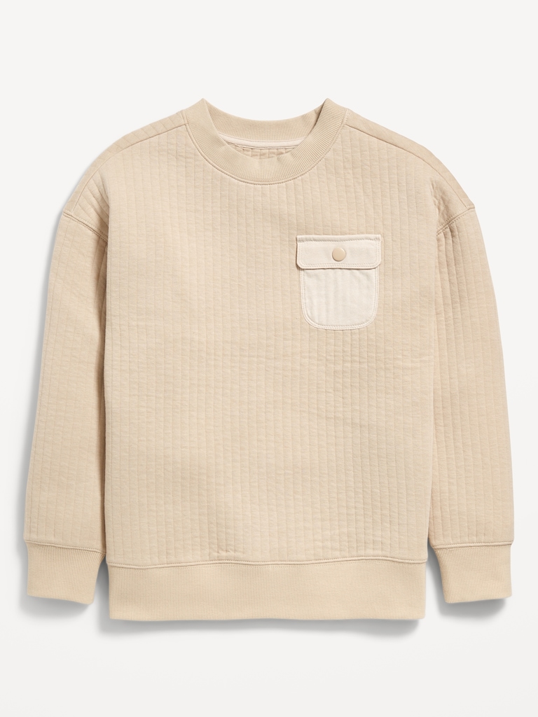 Oversized Quilted Fleece Utility Pocket Sweatshirt for Boys