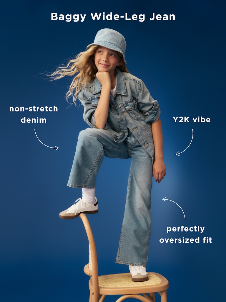 High-Waisted Baggy Ripped Wide-Leg Jeans for Girls