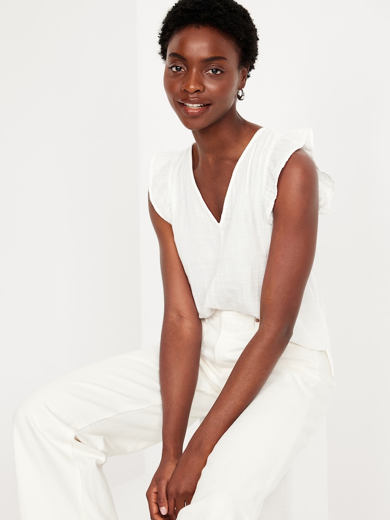 Sleeveless Crinkle Gauze Top