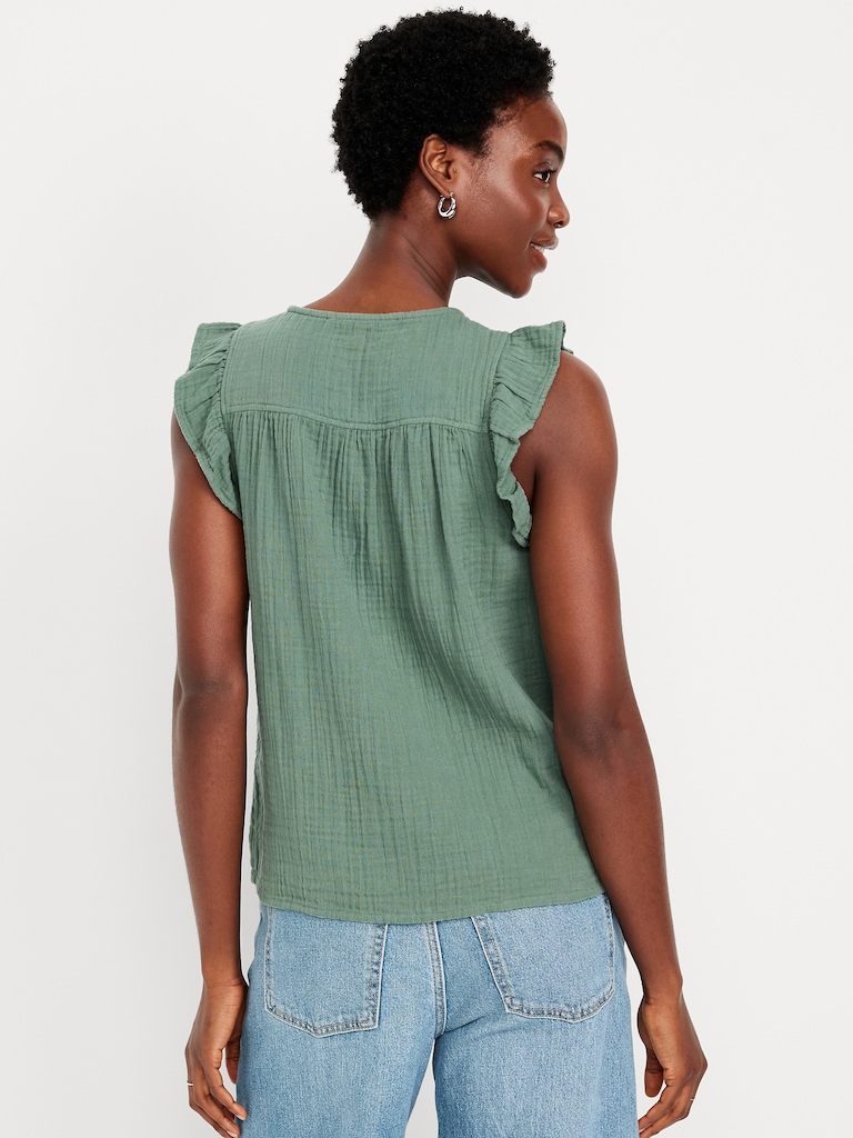 Sleeveless Crinkle Gauze Top